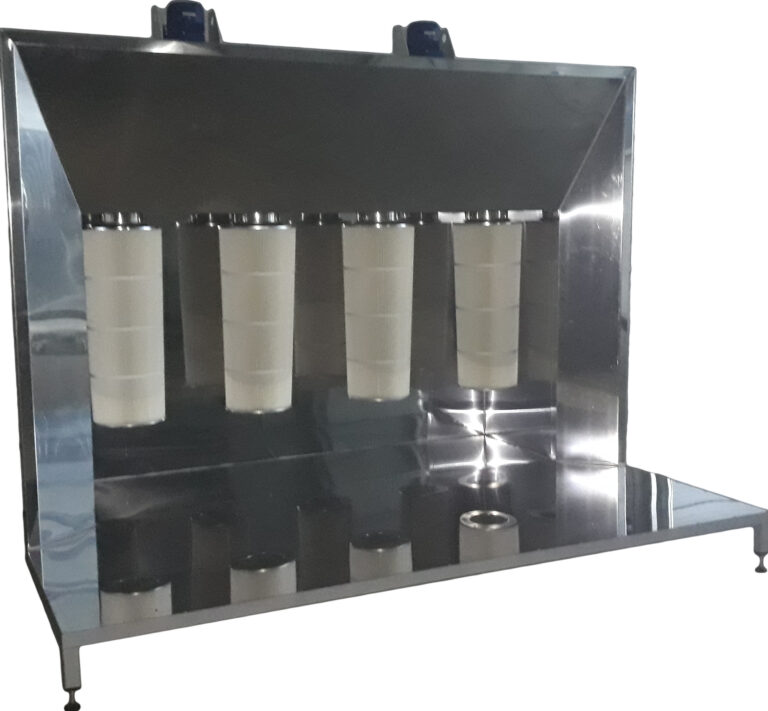 kabina do napylania farby proszkowej, linia lakiernicza, malowanie proszkowe, filtry patronowe, farby proszkowe,